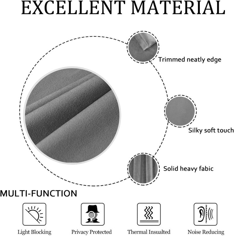 SMILETIME Grey 96 in Long Velvet Curtains with Grommet, Thermal Insulated Super Soft Privacy Noise Reducing Light Filtering Velvet Curtains for Living Room, 2 Panels, Each 52 x 96 inches Long - Image 5